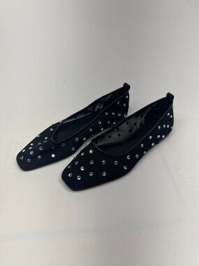 Open Edit Women's Black Lennox Rhinestone Mesh Flats Sz 8